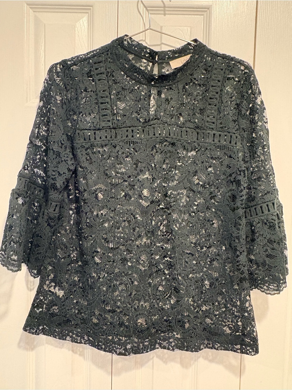 LOFT Lace Mock-Neck Blouse — Dark Forest Green